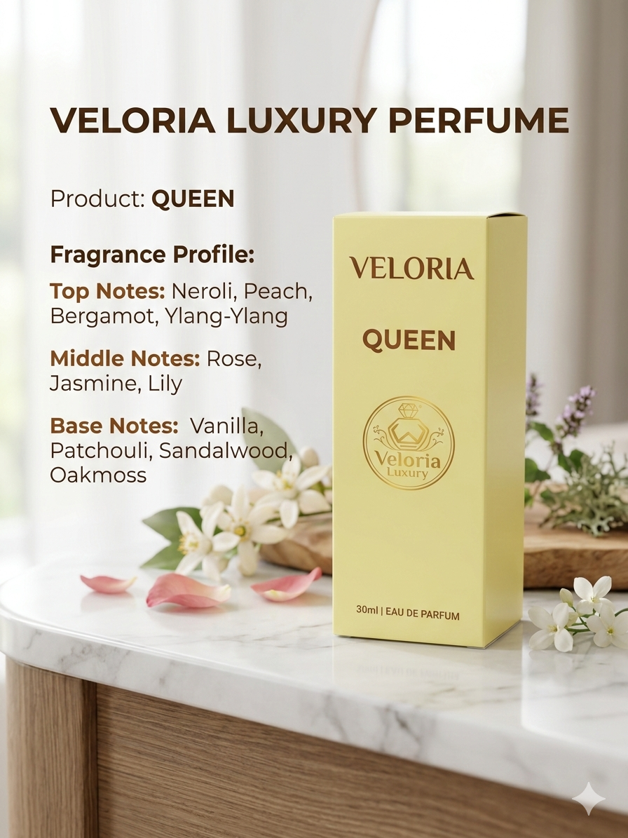 ‘QUEEN’ by ‘VELORIA LUXURY’ is a fragrance that aims to evoke a sense of freedom and confidence. The fragrance ar