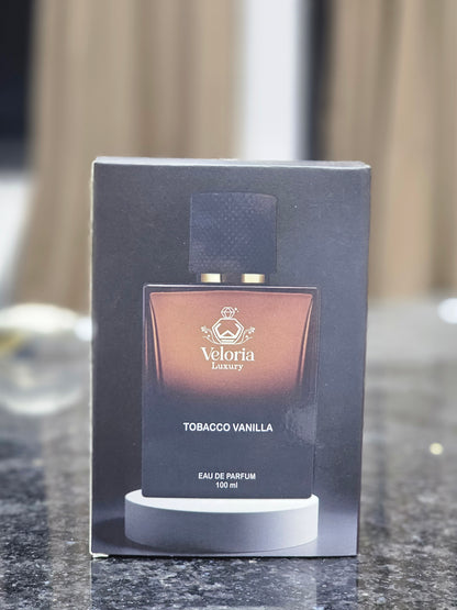 ‘TOBACCO VANILLA’ by ‘VELORIA LUXURY’ is an opulent, warm and iconic fragrance.It blends the Rich smoky notes of Tonacco leaf with the sweet, creamy essence of vanilla. The fragrance  features spicy notes.