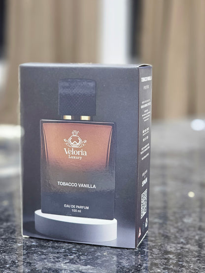 ‘TOBACCO VANILLA’ by ‘VELORIA LUXURY’ is an opulent, warm and iconic fragrance.It blends the Rich smoky notes of Tonacco leaf with the sweet, creamy essence of vanilla. The fragrance  features spicy notes.