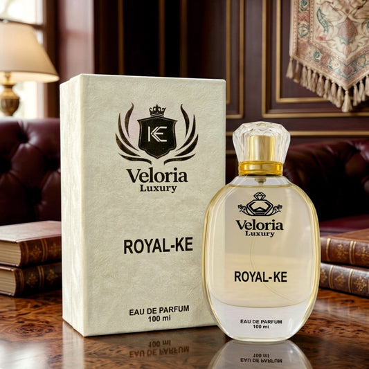 ‘ROYAL - KE’ perfume features a freash top note of lemon, mandarin and a hint of apple, followed by a heart of lavender and cinnamon and a base of patchouli, musk and vanilla