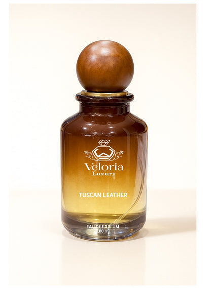 ‘Tuscan Leather’ by ‘VELORIA LUXURY’ is a unisex fragrance known for its bold leather accord, enhanced by fruity and spicy notes.