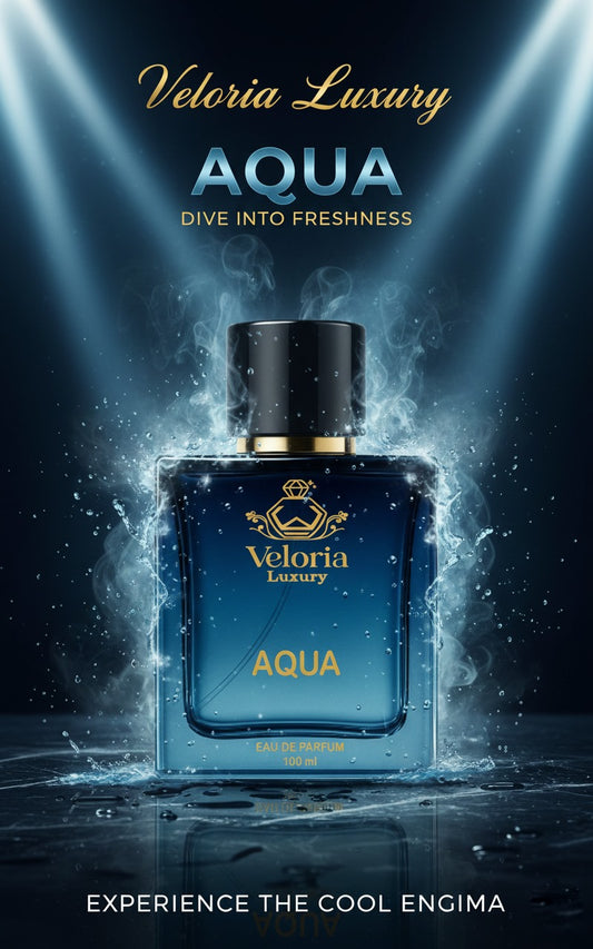 ‘AQUA’ by ‘VELORIA LUXURY’ is an aeromatic aquatic fragrance for Men. This fragrance aims to capture the freashness and strength of the ocean with its aquatic notes.
