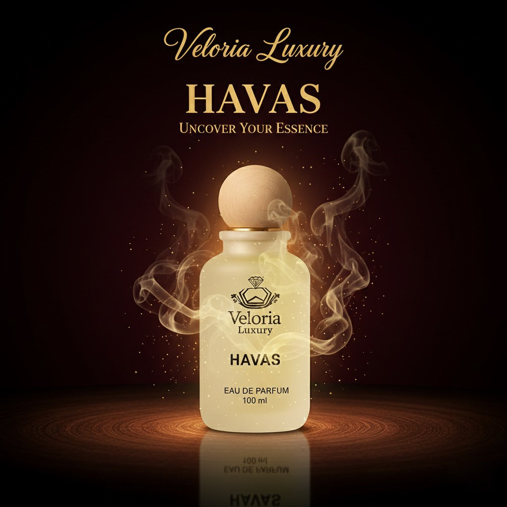 ‘Havas’ by ‘VELORIA LUXURY’ is an aromatic aquatic fragrance with a fresh, fruity opening and a warm,  woody dry down. It is known for its longevity and projection, making it a popular choice for those  seeking a bold and captivating scent.