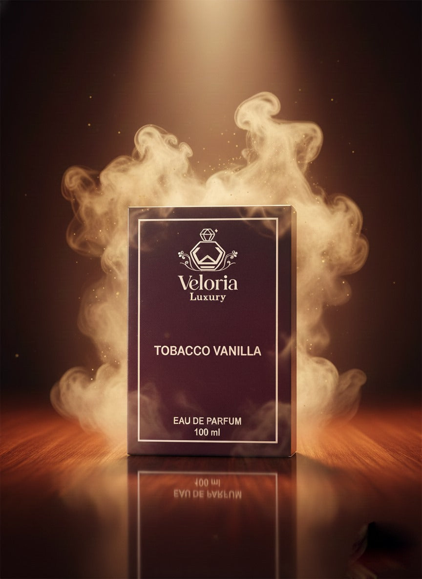 ‘TOBACCO VANILLA’ by ‘VELORIA LUXURY’ is an opulent, warm and iconic fragrance.It blends the Rich smoky notes of Tonacco leaf with the sweet, creamy essence of vanilla. The fragrance  features spicy notes.