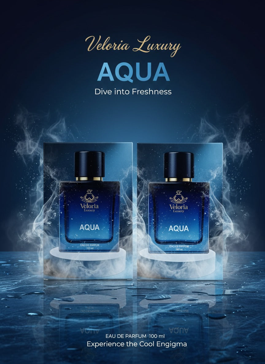 ‘AQUA’ by ‘VELORIA LUXURY’ is an aeromatic aquatic fragrance for Men. This fragrance aims to capture the freashness and strength of the ocean with its aquatic notes.