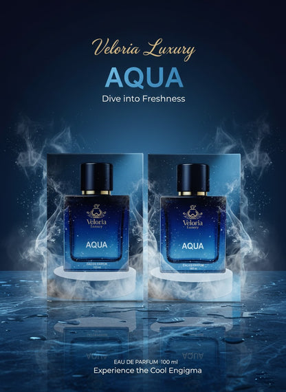 ‘AQUA’ by ‘VELORIA LUXURY’ is an aeromatic aquatic fragrance for Men. This fragrance aims to capture the freashness and strength of the ocean with its aquatic notes.